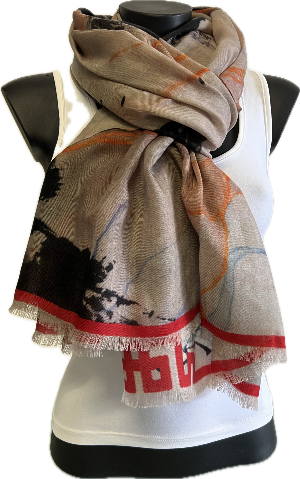 Sciarpa Cashmere Stampata soggetto acquerello orientale