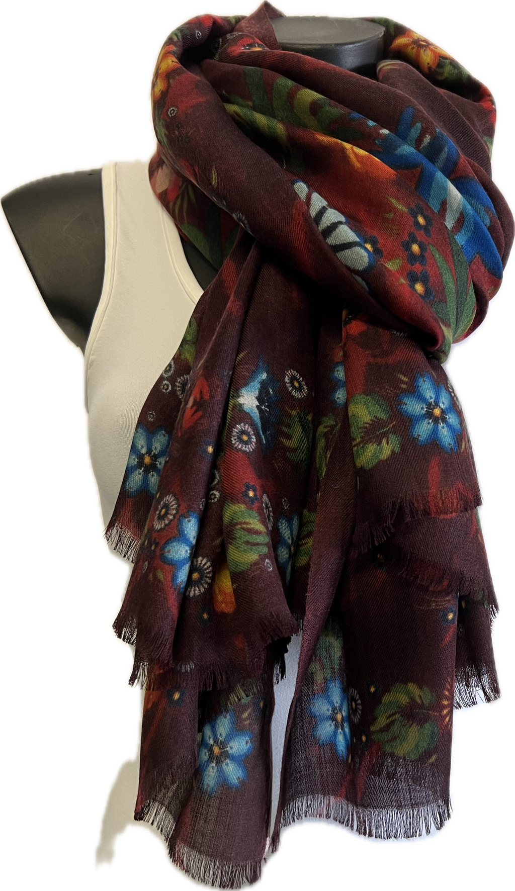 Sciarpa Cashmere Stampata motivo floreale bordeaux