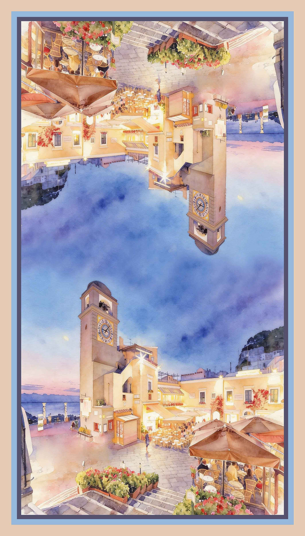 Sciarpa Cashmere Stampata soggetto Piazzetta di Capri al tramonto riflessa