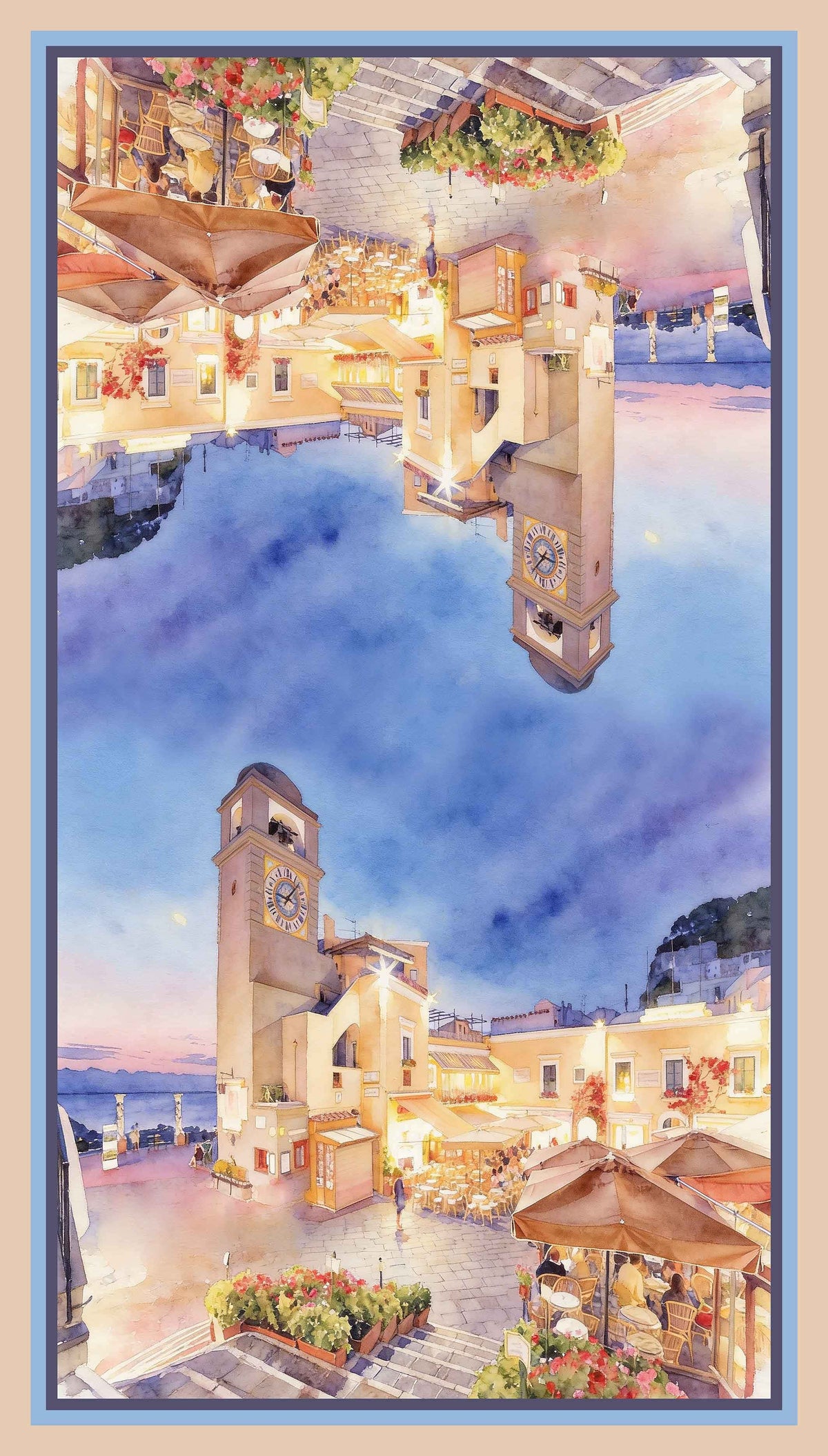 Sciarpa Cashmere Stampata soggetto Piazzetta di Capri al tramonto riflessa
