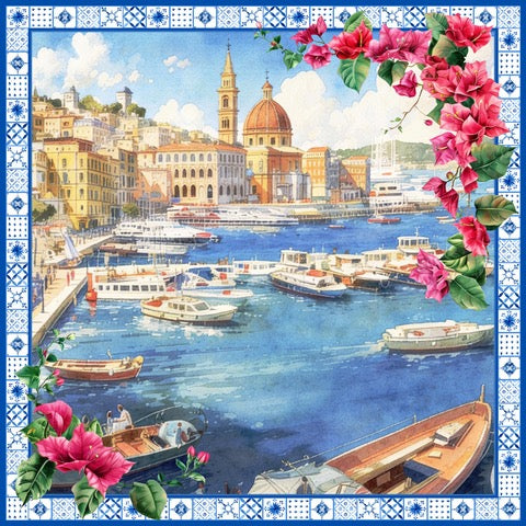 Foulard seta stampato soggetto Sicilia