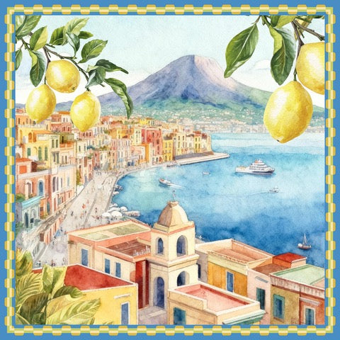 Foulard seta stampato Napoli con Vesuvio