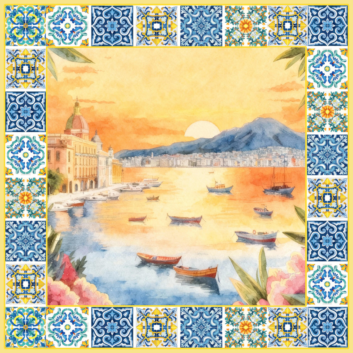 Foulard seta stampato Tramonto Golfo di Napoli