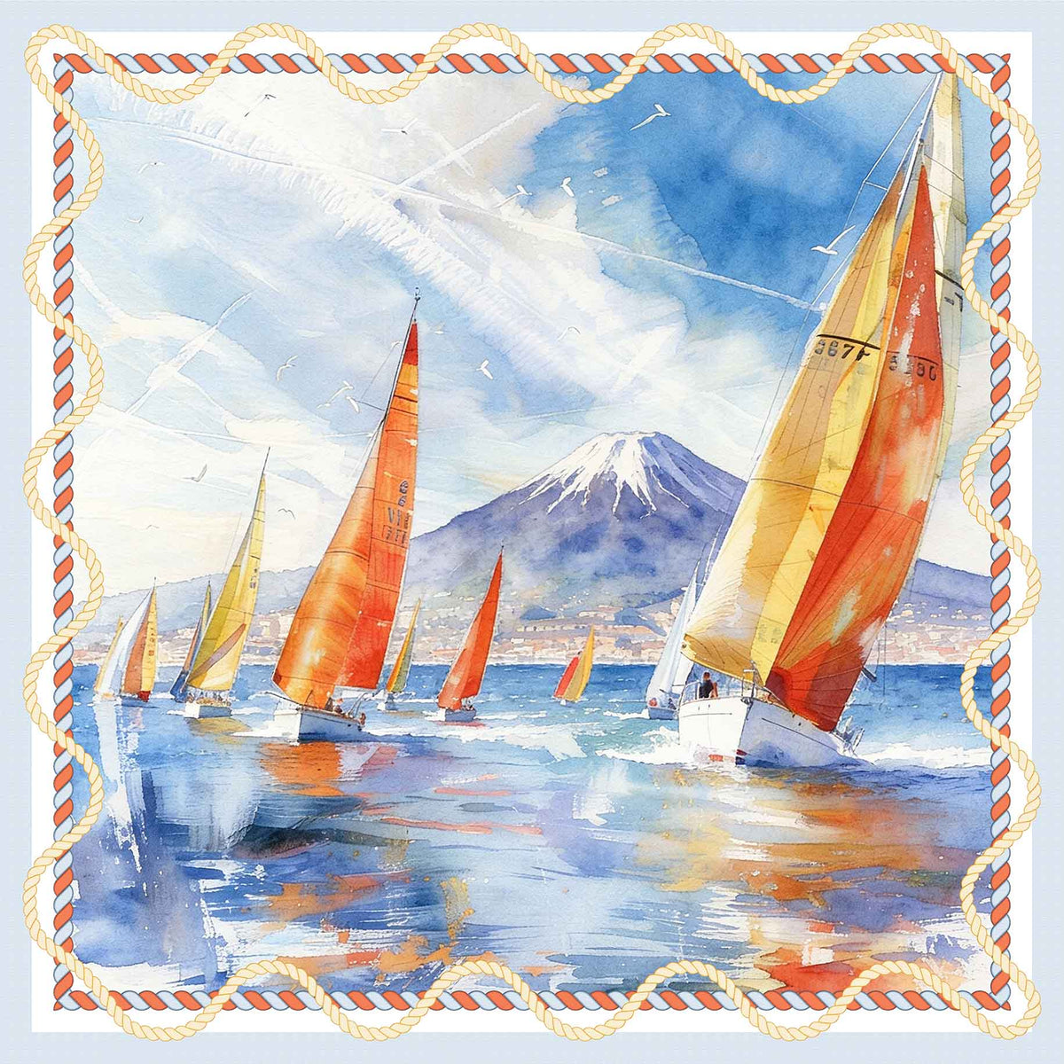 Foulard seta stampato Vele davanti al Vesuvio