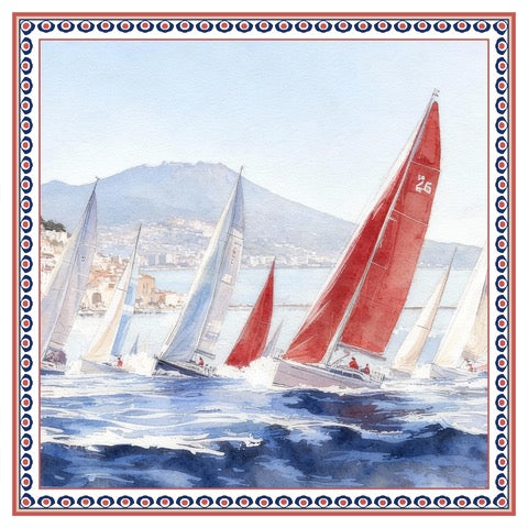 Foulard seta stampato Vele Golfo di Napoli