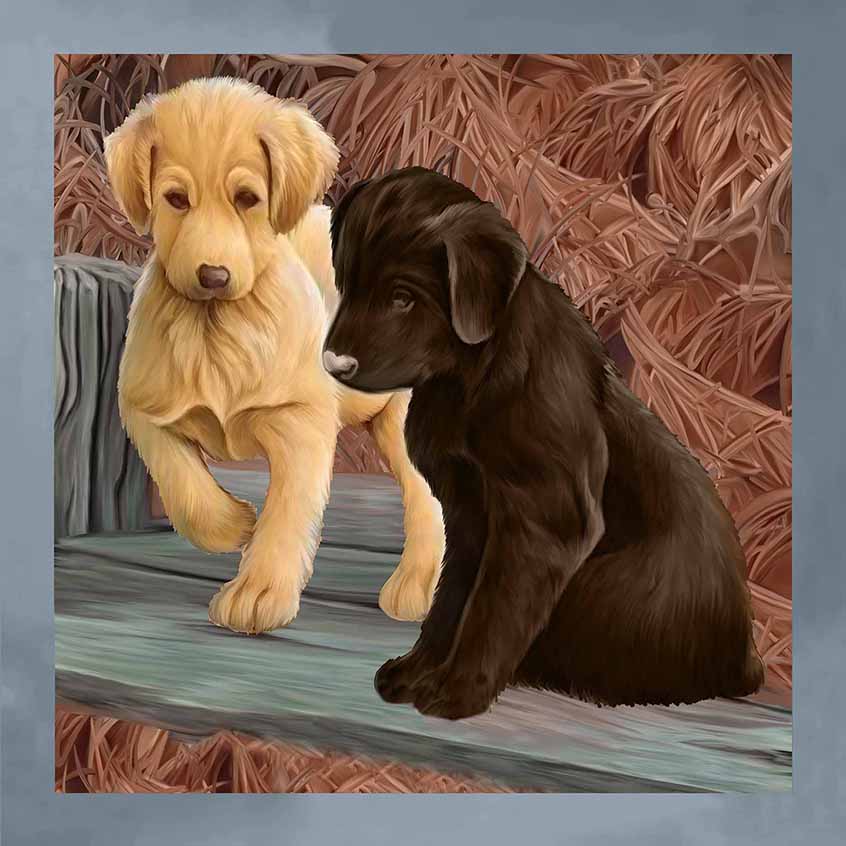 Pochette seta stampata soggetto labrador