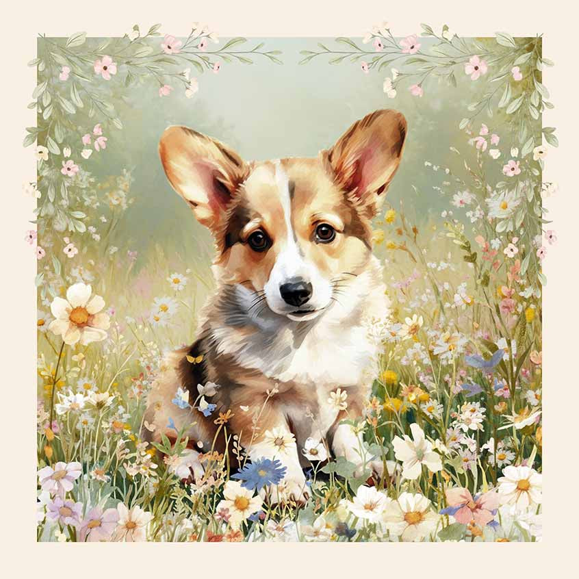 Pochette seta stampata soggetto Corgi