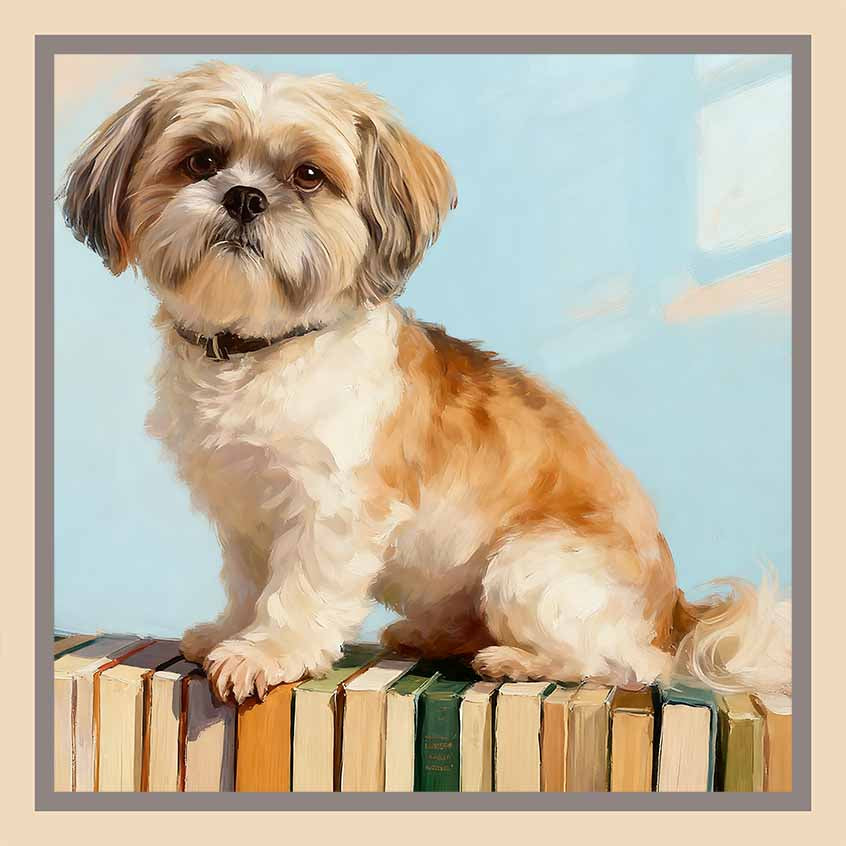 Pochette seta stampata soggetto Shih Tzu