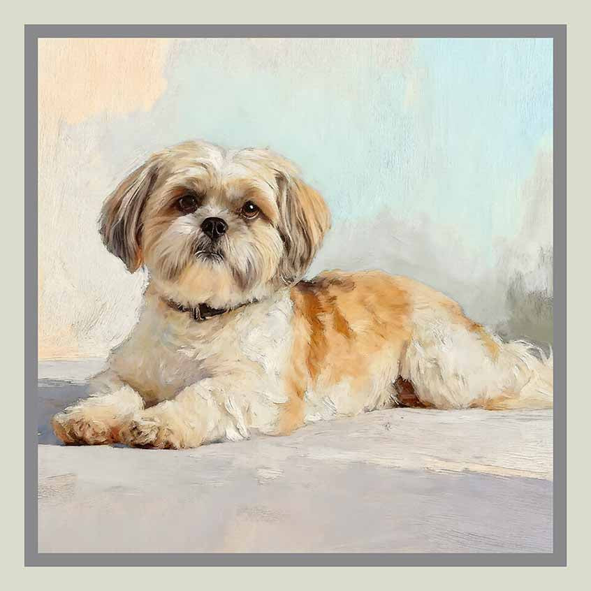 Pochette seta stampata soggetto Shih Tzu
