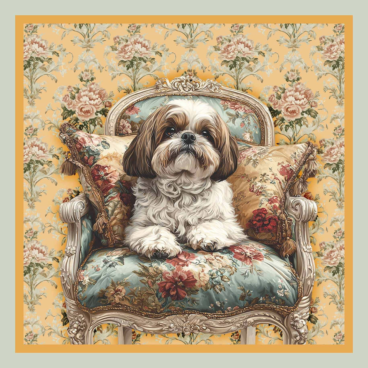 Foulard seta stampato soggetto Shih Tzu