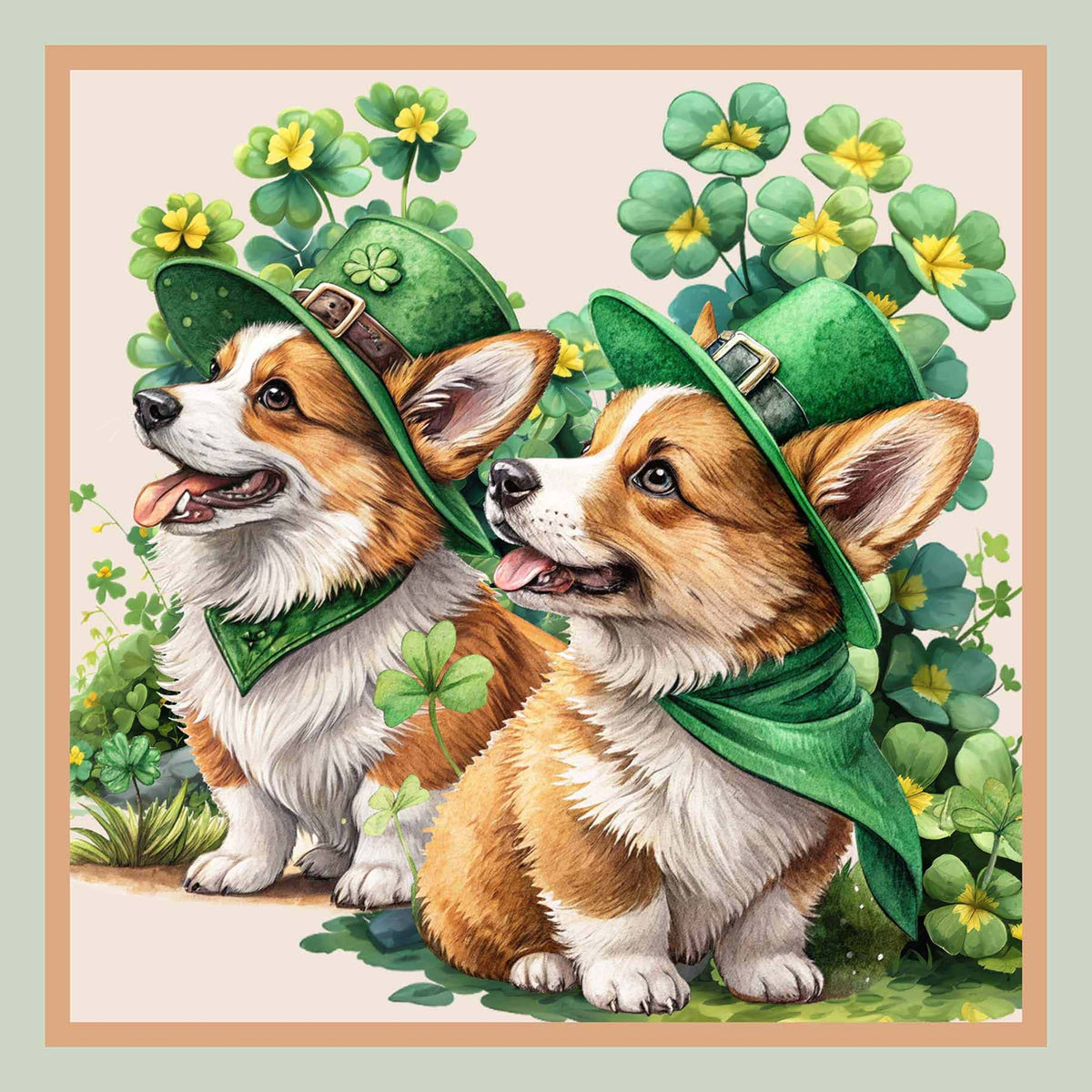 Foulard seta stampato soggetto Corgi