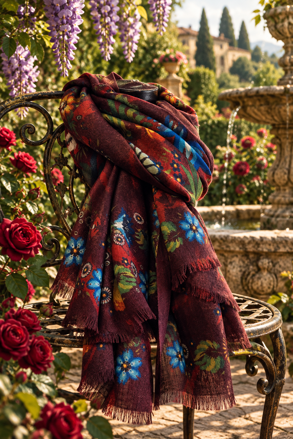 Sciarpa Cashmere Floreale Bordeaux - Lifestyle